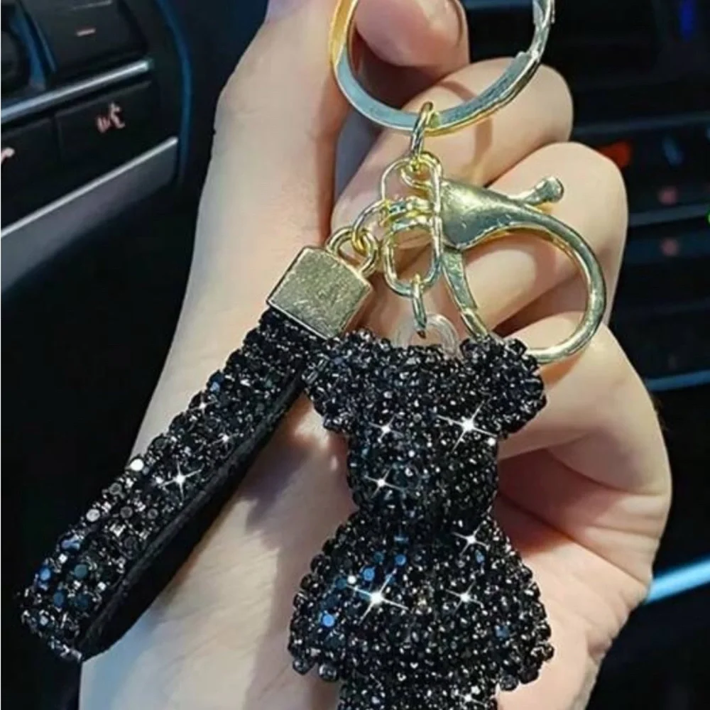 Black and Gold Sparkly Bear bag charm​